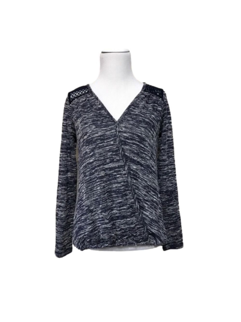 Maurices marled knit cut-out lace trim mock wrap XS top